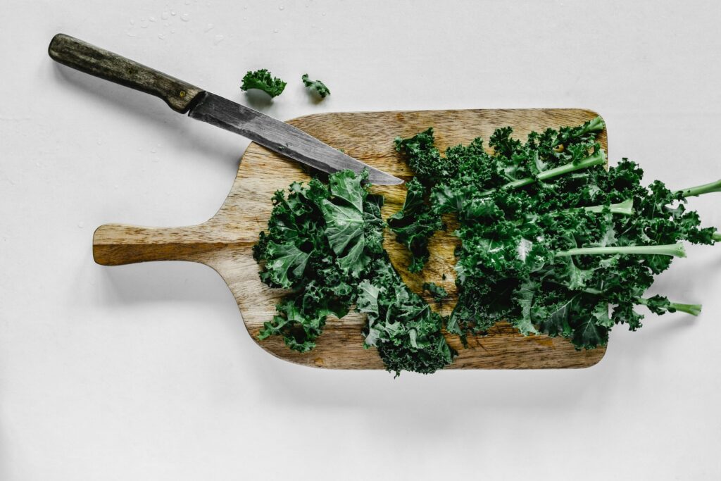 cut kale with a knife