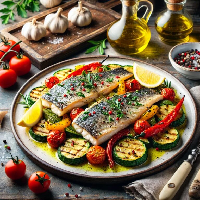 Baked Sea Bass with Roasted Vegetables