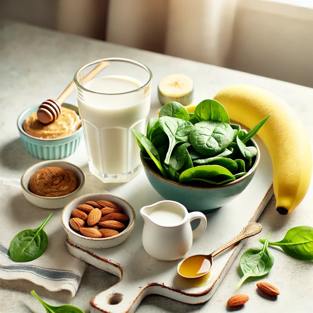 Spinach, Banana, and Almond Milk Smoothie ingredients