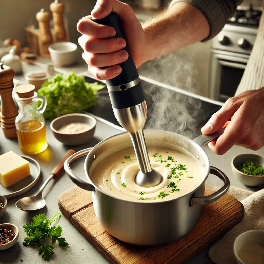 Puree the soup until it reaches your desired consistency using an immersion blender